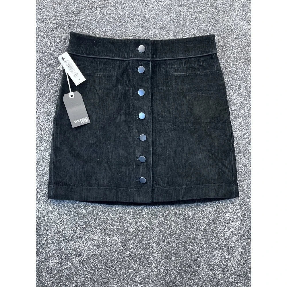 Wilfred Free Skirt Women's Size 4 Karmen Corduroy Button Front‎ Mini Black NWT